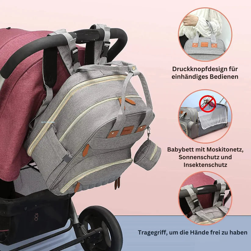 2-in-1 Baby Rucksack mit Wickelbett – Wickeltasche & Reisebett