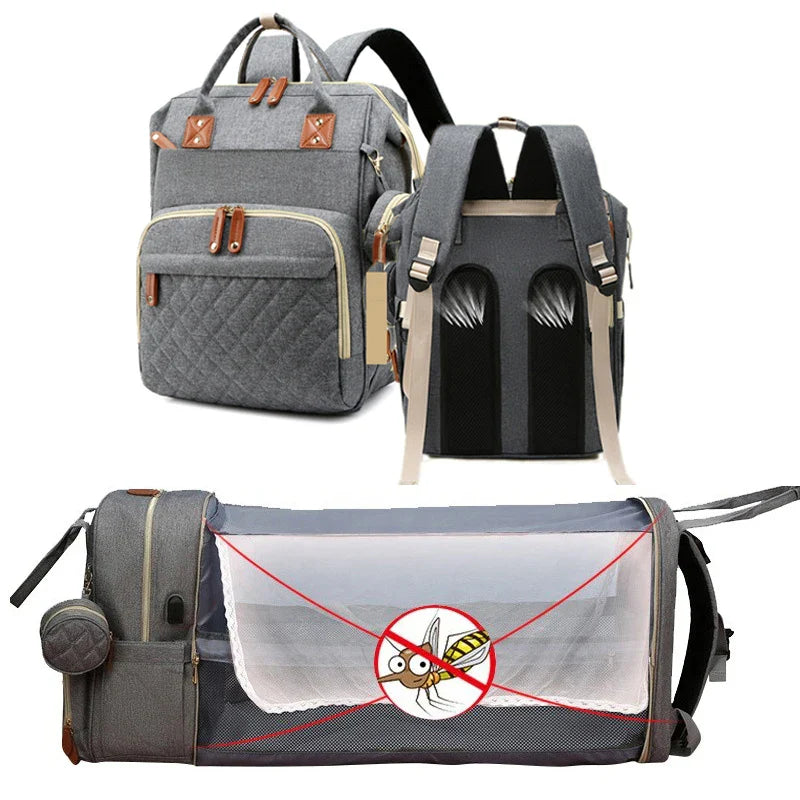 2-in-1 Baby Rucksack mit Wickelbett – Wickeltasche & Reisebett