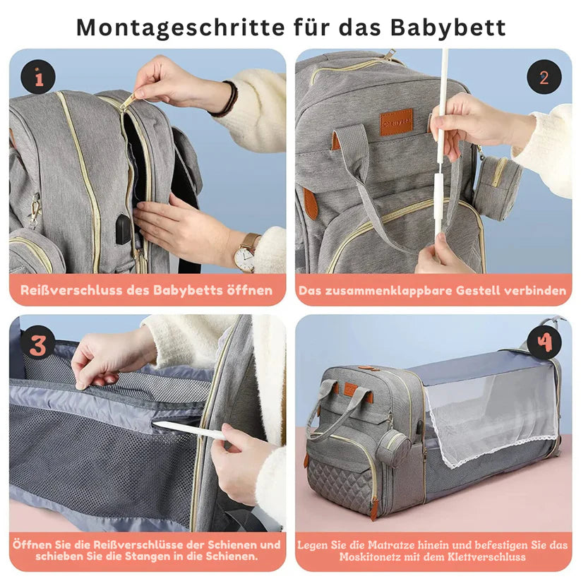 2-in-1 Baby Rucksack mit Wickelbett – Wickeltasche & Reisebett